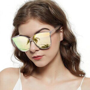 Women's A12 Transparent Gold Mirrored Polarized Lens Stylish Cat Eyes Sunglasses